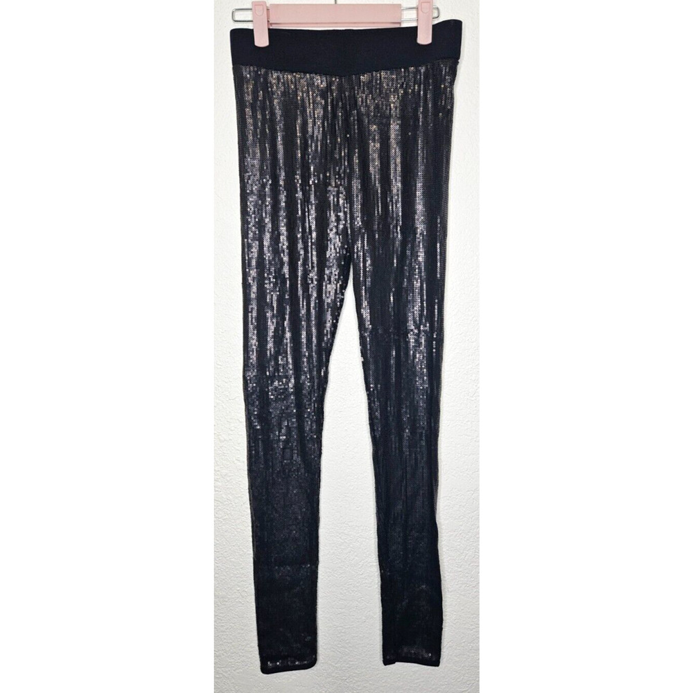 Romeo & Juliet Couture Leggings Womens Medium Black Sequin Shiny Going Out Pants